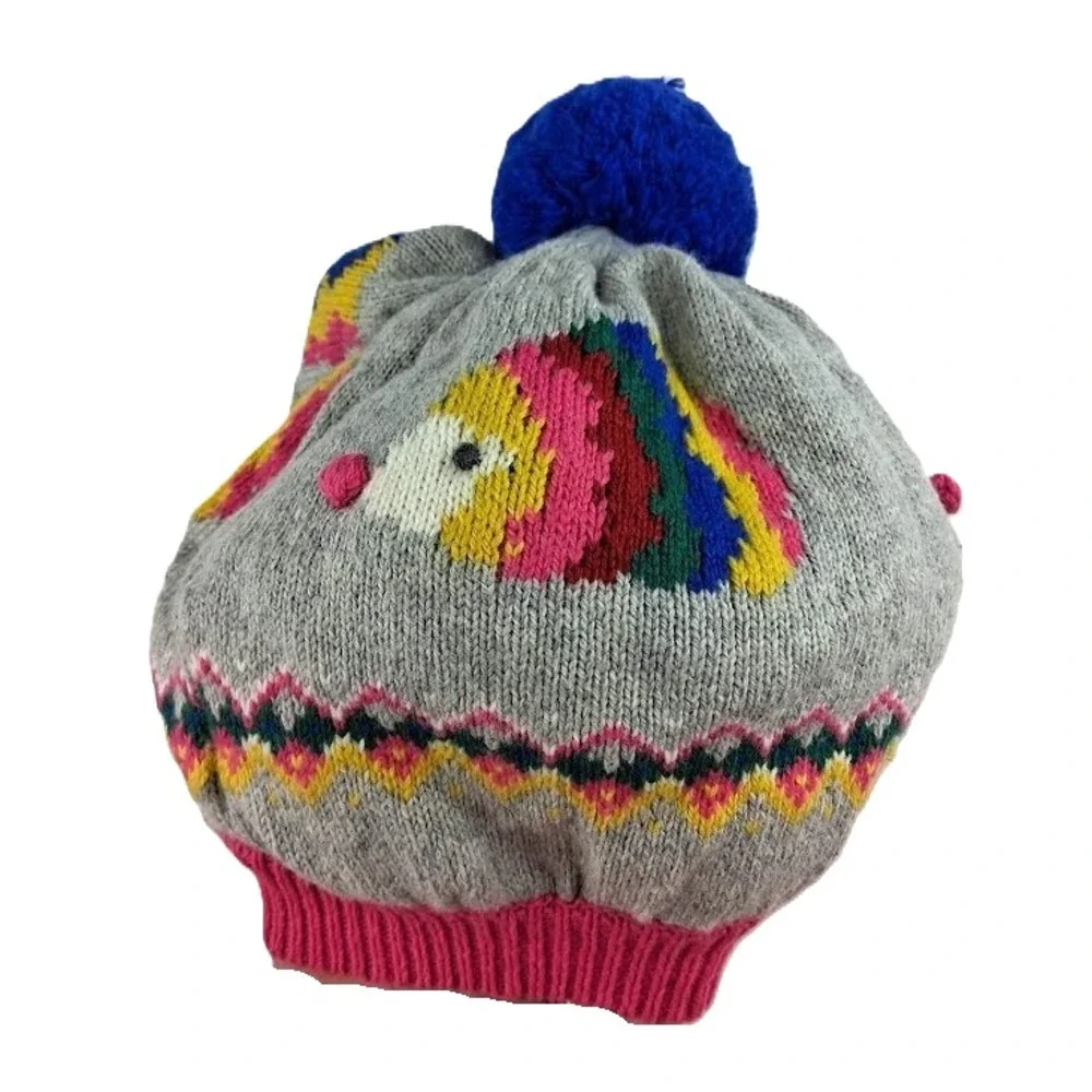 Mini Boden Unicorn Hedgehog Knit Beret Hat Lot Sz Medium Pom Girls Cap Navy Pink